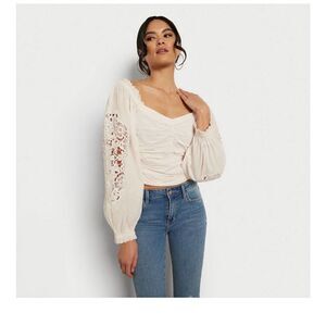 Sam Edelman EUC Stevie Laced Long Sleeve Blouse Top Size M Cream
